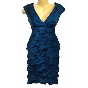 Sexy Teal Shutter Pleat Faux Silk Empire V Neck Dress 6